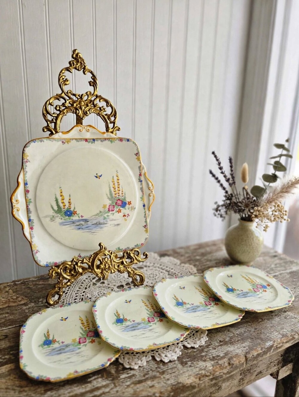 Vintage Paragon Fine Bone China "Foxglove" Cake & Dessert Plate Set (5 Pc)